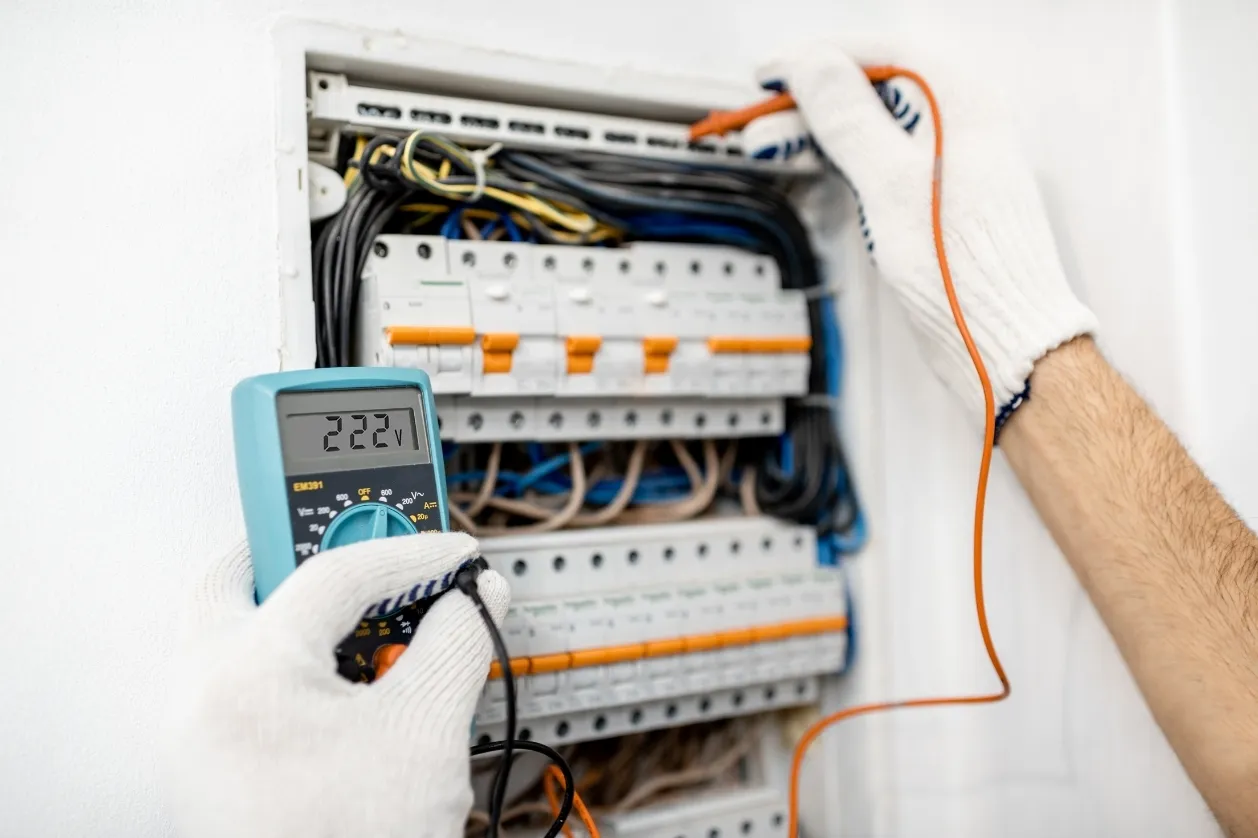 Yetki belgeli elektrik ustası sigorta panosu tamiri yapıyor